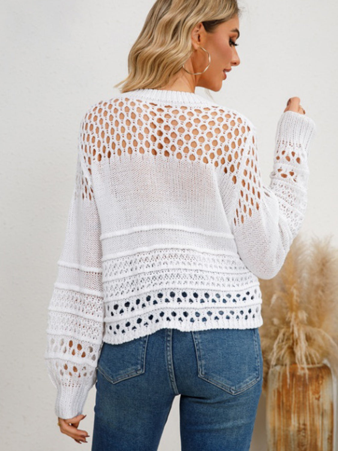 Knitted Tops For Women, Cutout Round Neck Long Sleeve Knit Top