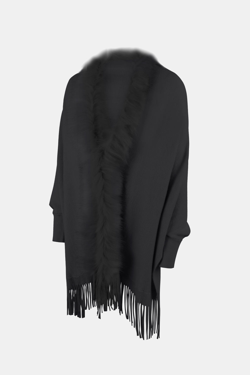 Open Front Fringe Poncho, Long Sleeve Winter Poncho, Faux Fur Wool Poncho, Plus Size Poncho, Winter Fashion Wear