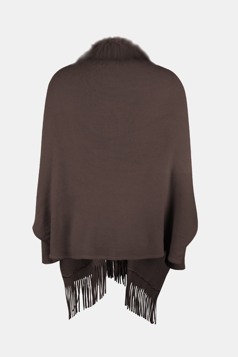 Open Front Fringe Poncho, Long Sleeve Winter Poncho, Faux Fur Wool Poncho, Plus Size Poncho, Winter Fashion Wear