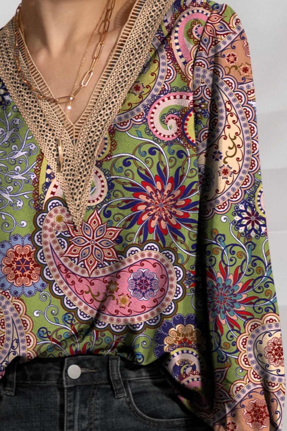 Flounce Sleeve V Neck Blouse, Women Colorful Printed Top