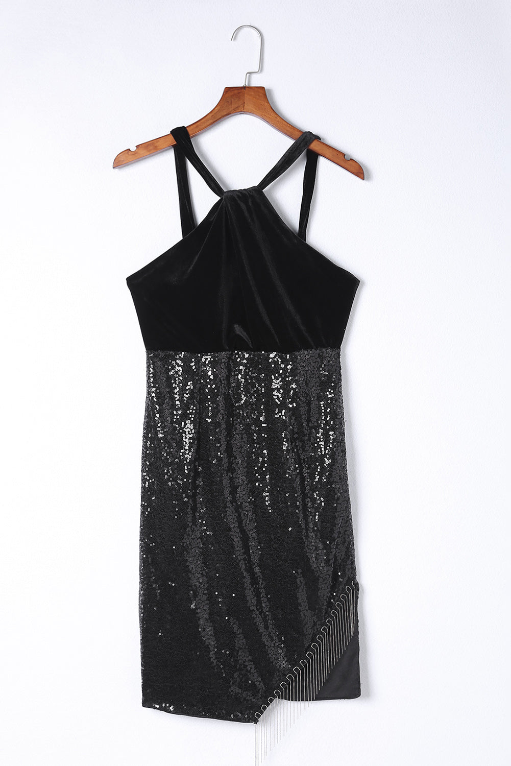 Sleeveless Sequin Dress, Fringe Dress, Black Romantic Dress