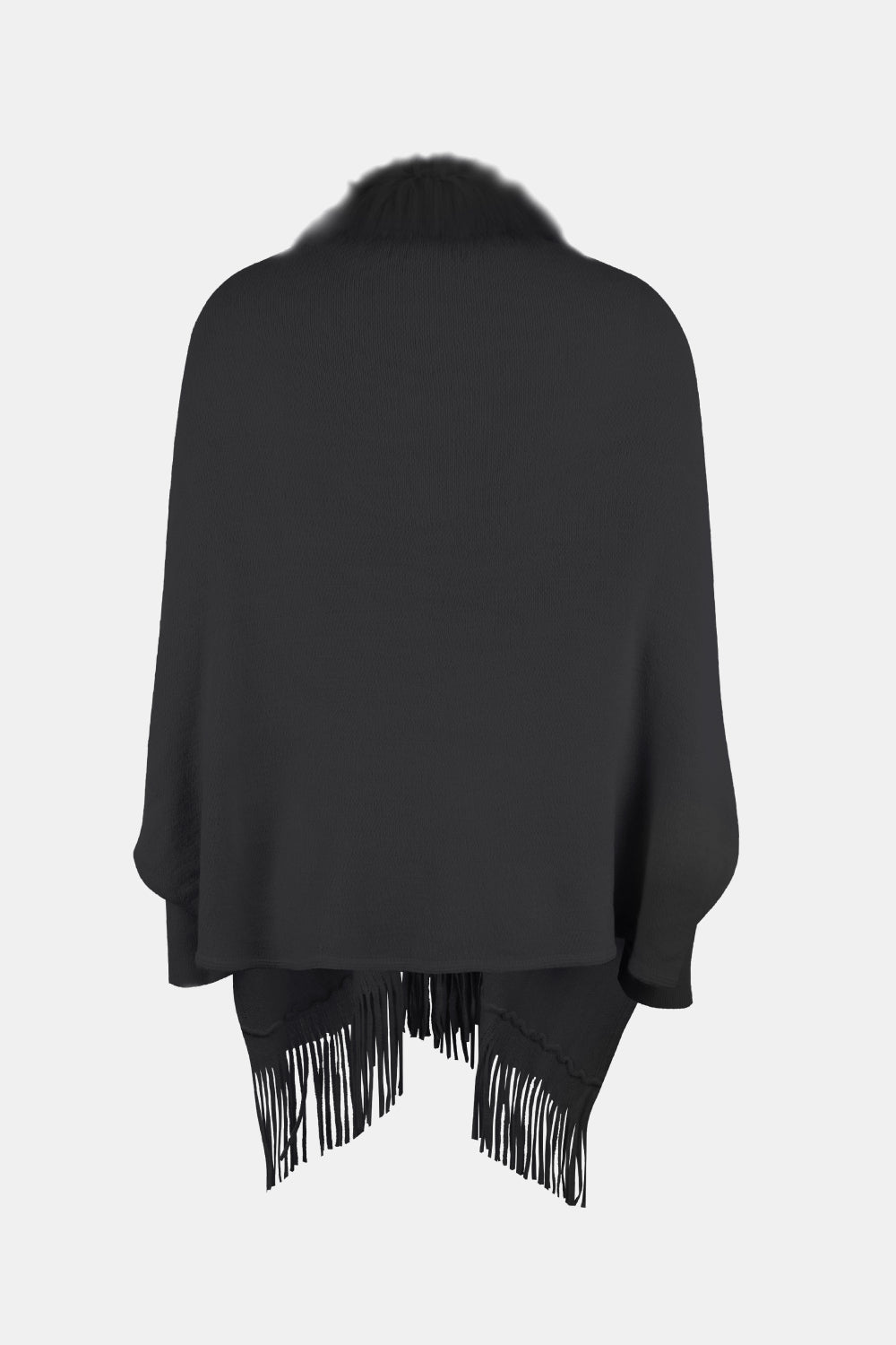 Open Front Fringe Poncho, Long Sleeve Winter Poncho, Faux Fur Wool Poncho, Plus Size Poncho, Winter Fashion Wear