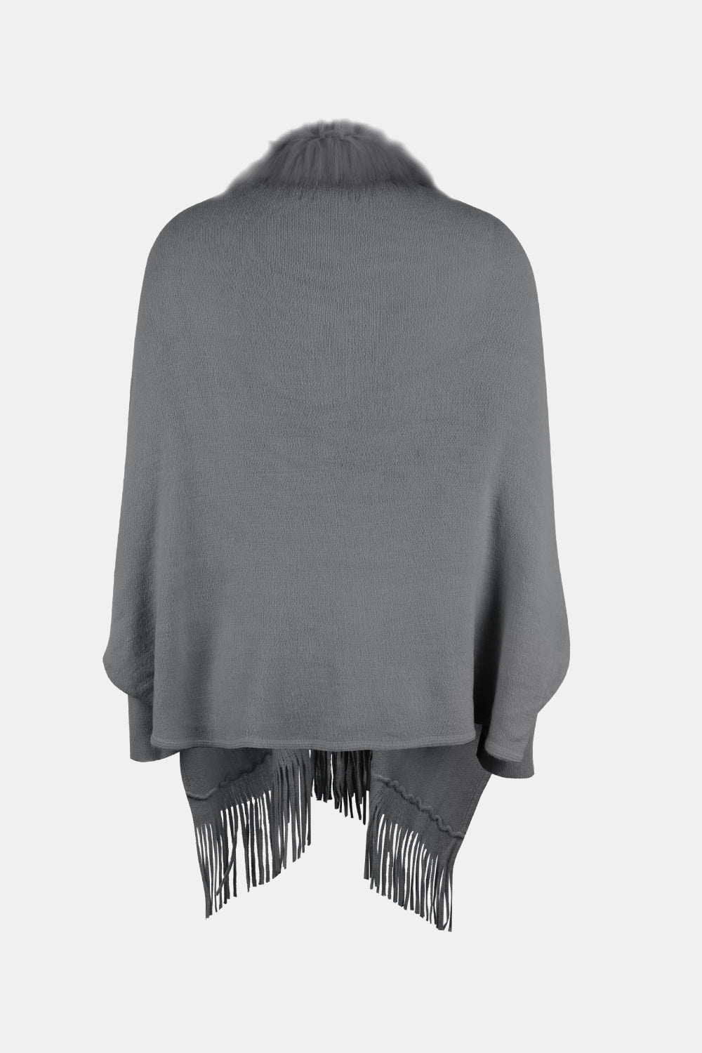 Open Front Fringe Poncho, Long Sleeve Winter Poncho, Faux Fur Wool Poncho, Plus Size Poncho, Winter Fashion Wear