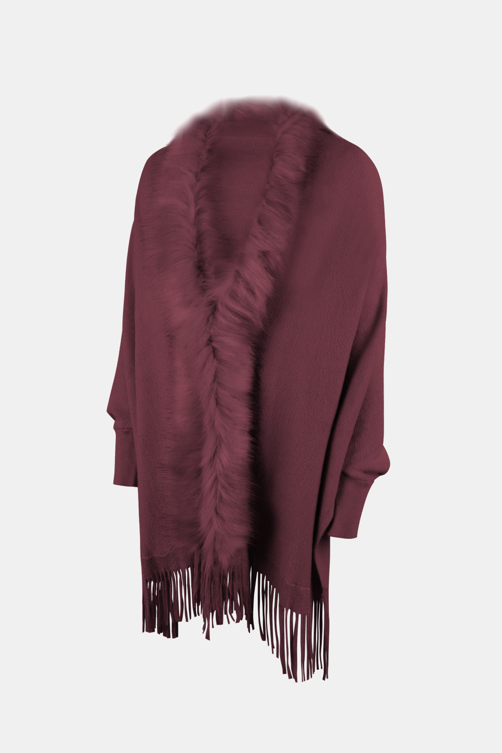 Open Front Fringe Poncho, Long Sleeve Winter Poncho, Faux Fur Wool Poncho, Plus Size Poncho, Winter Fashion Wear