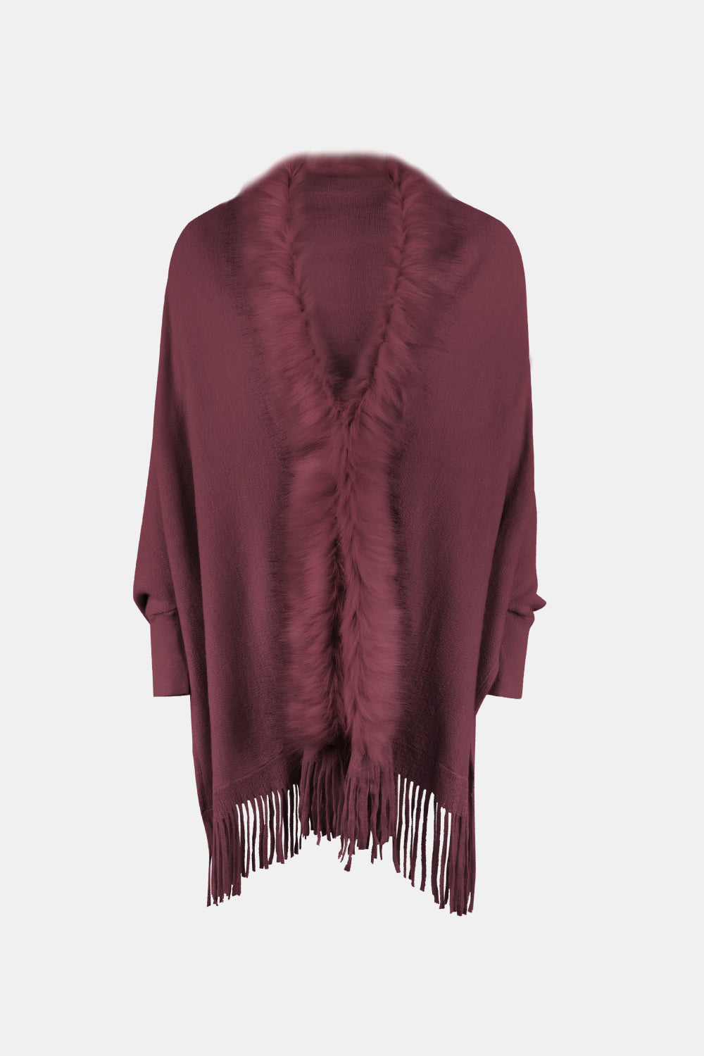 Open Front Fringe Poncho, Long Sleeve Winter Poncho, Faux Fur Wool Poncho, Plus Size Poncho, Winter Fashion Wear