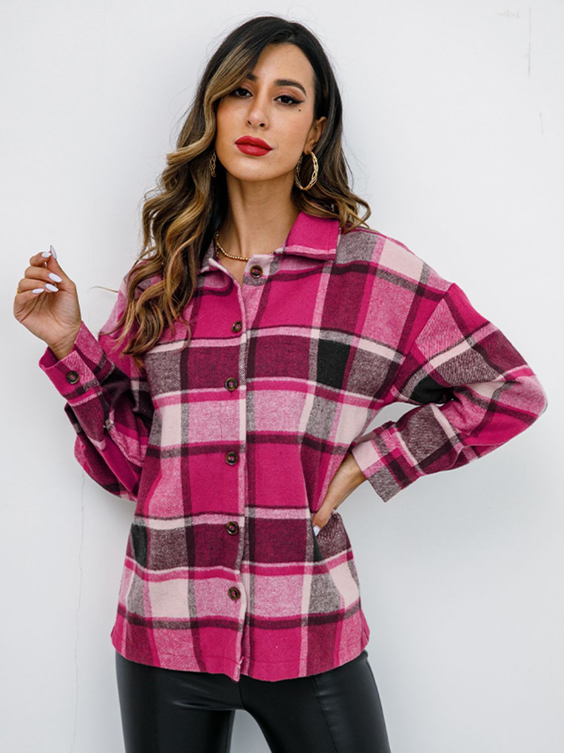 Plaid Button Up Collared Neck Jacket